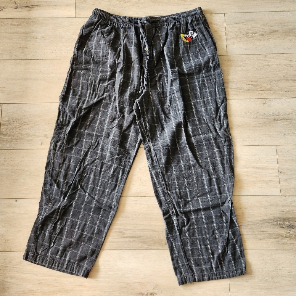 Disney Embroidered Mickey Mouse Flannel Pants Unisex Size Large Gray Elastic